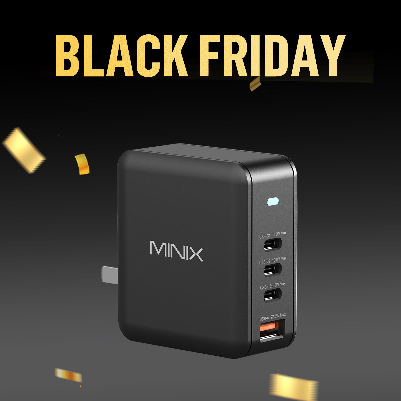 MINIX P165 165W 4-Port GaN Wall Charger with Interchangeable Plugs