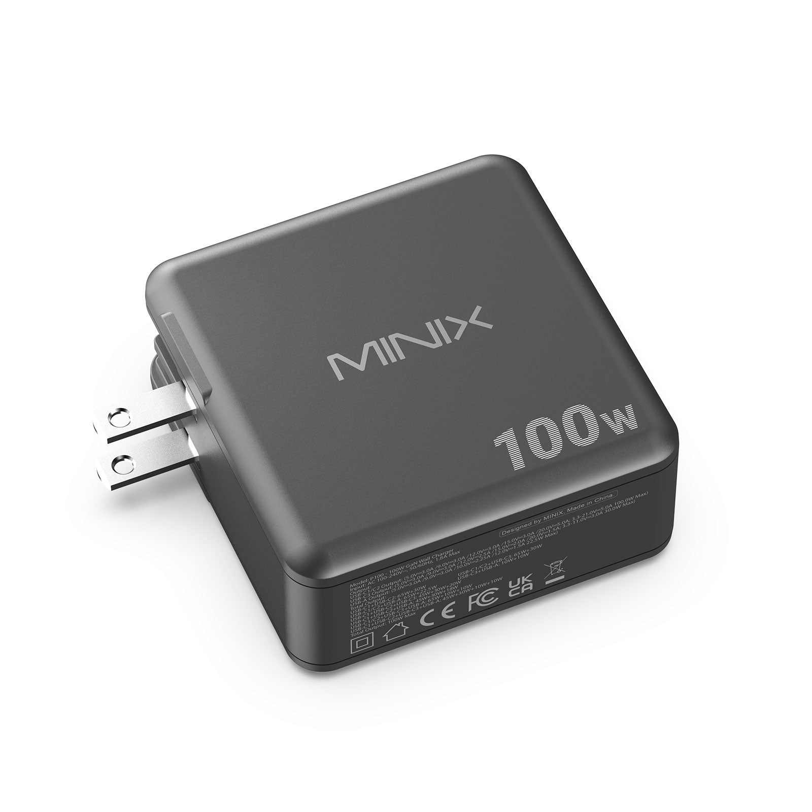 Ładowarka ścienna MINIX P100 100 W GaN z 4 portami i wymiennymi wtyczkami