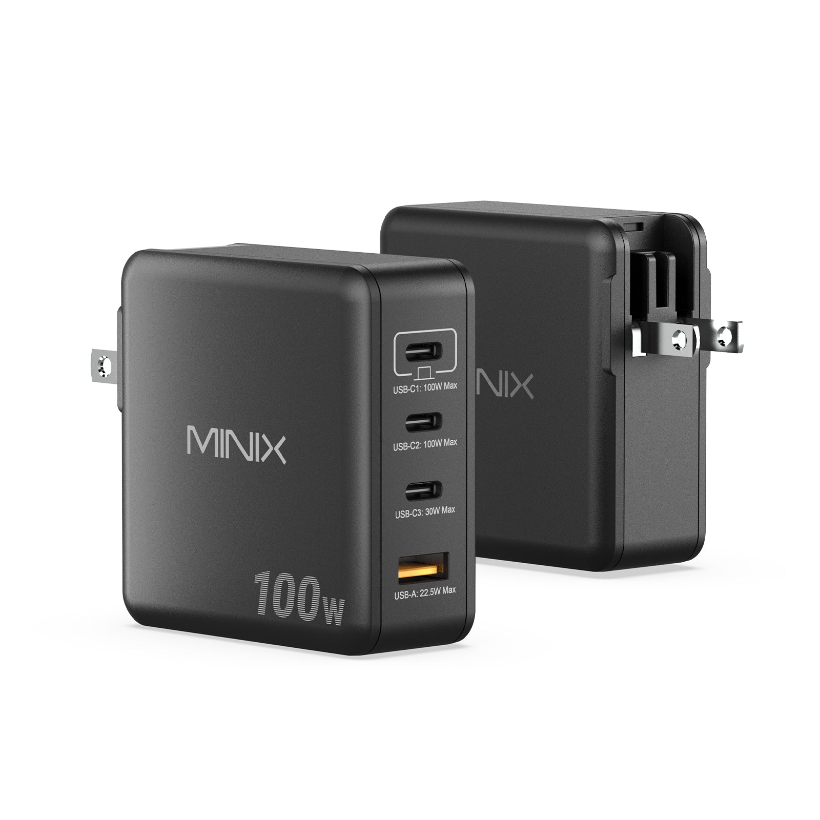 Caricabatterie da muro GaN MINIX P100 da 100 W a 4 porte con spine intercambiabili