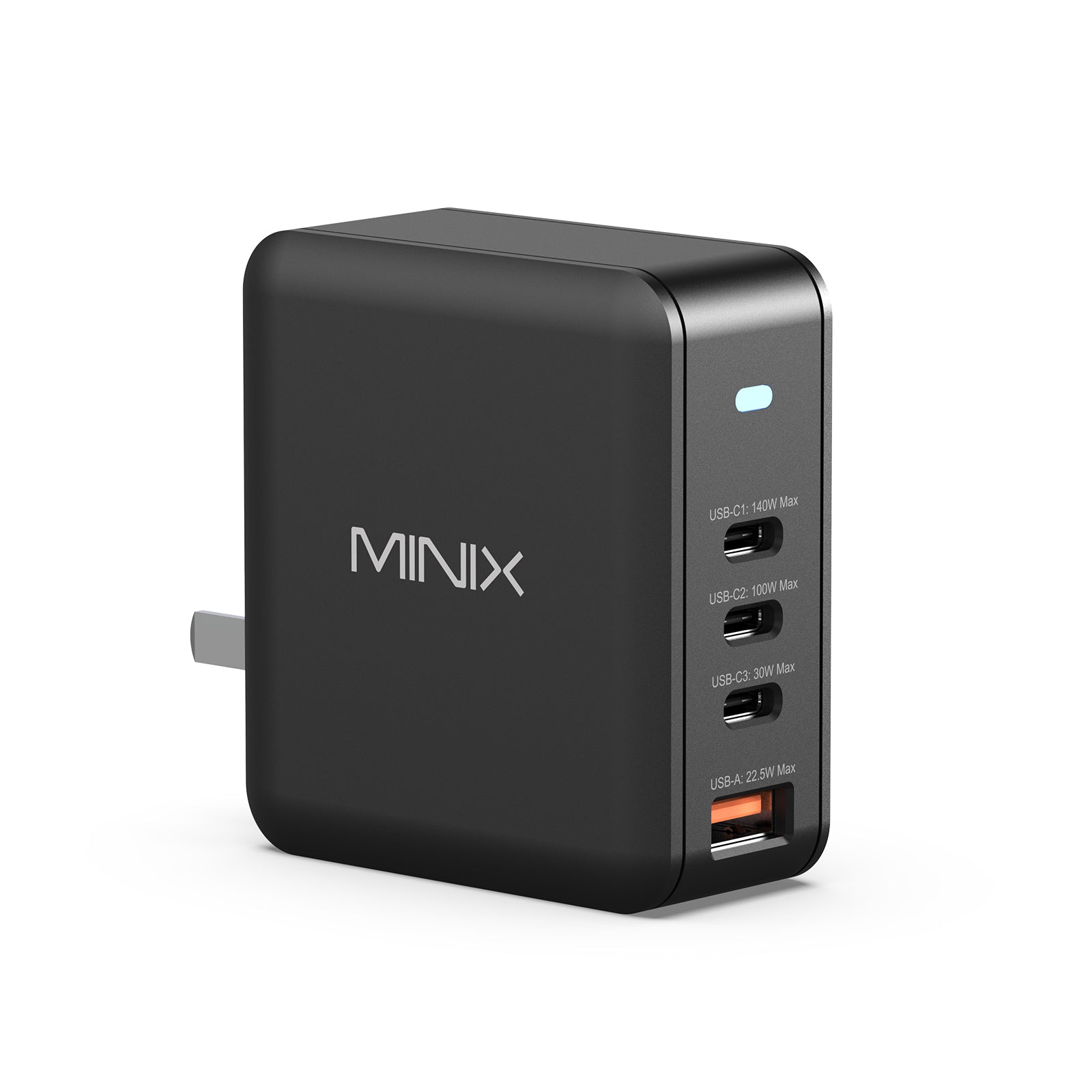 Cargador de pared MINIX P165 de 165 W, 4 puertos GaN y enchufes intercambiables