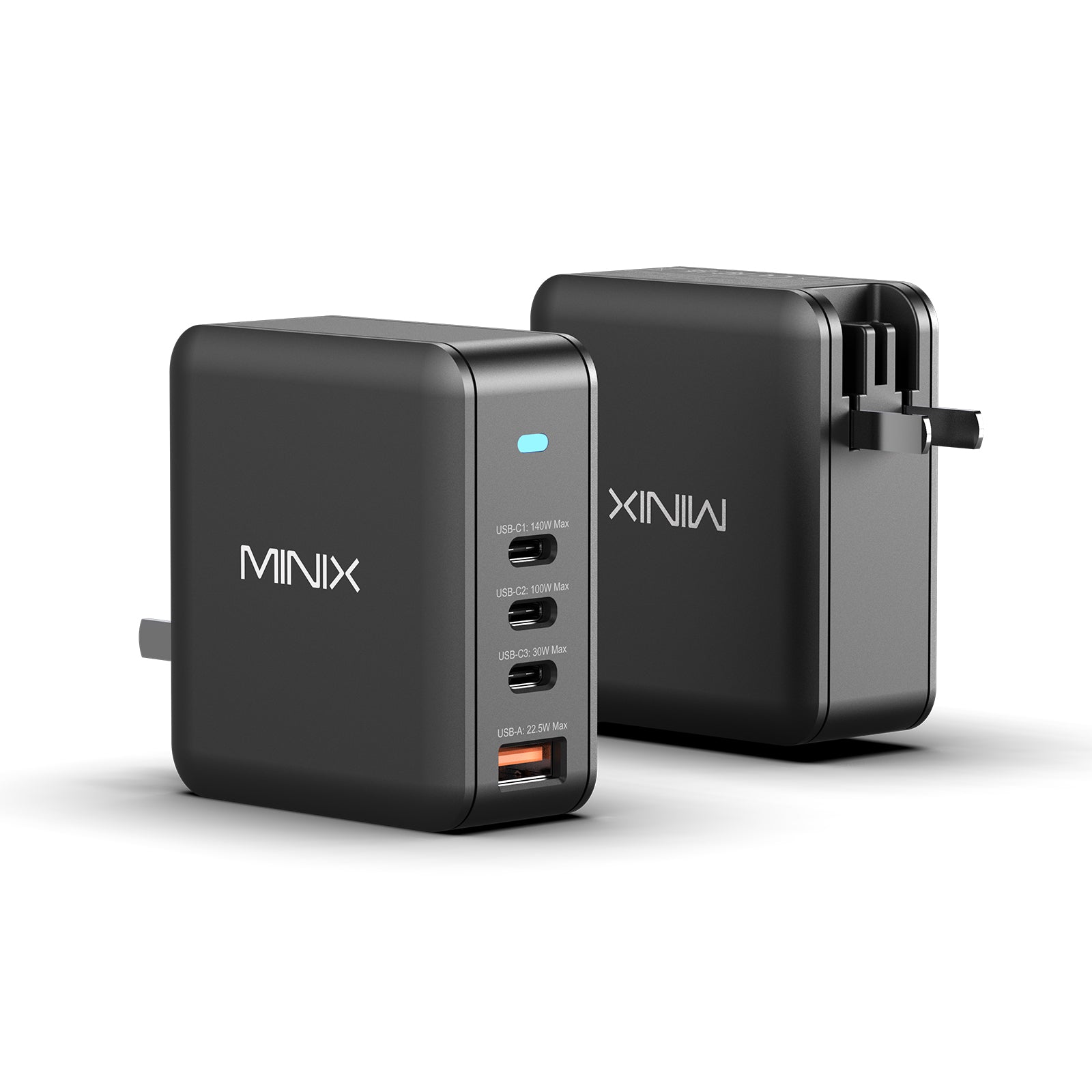 Ładowarka ścienna MINIX P165 165 W GaN z 4 portami i wymiennymi wtyczkami