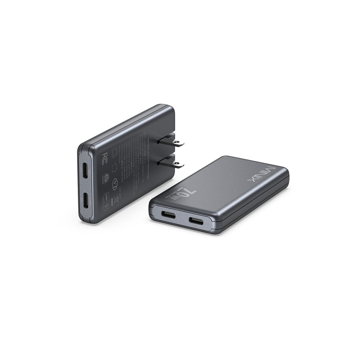MINIX 70W S70 Flat Folding Travel Charger ( 14.3mm thick & credit card size / Dual USB-C