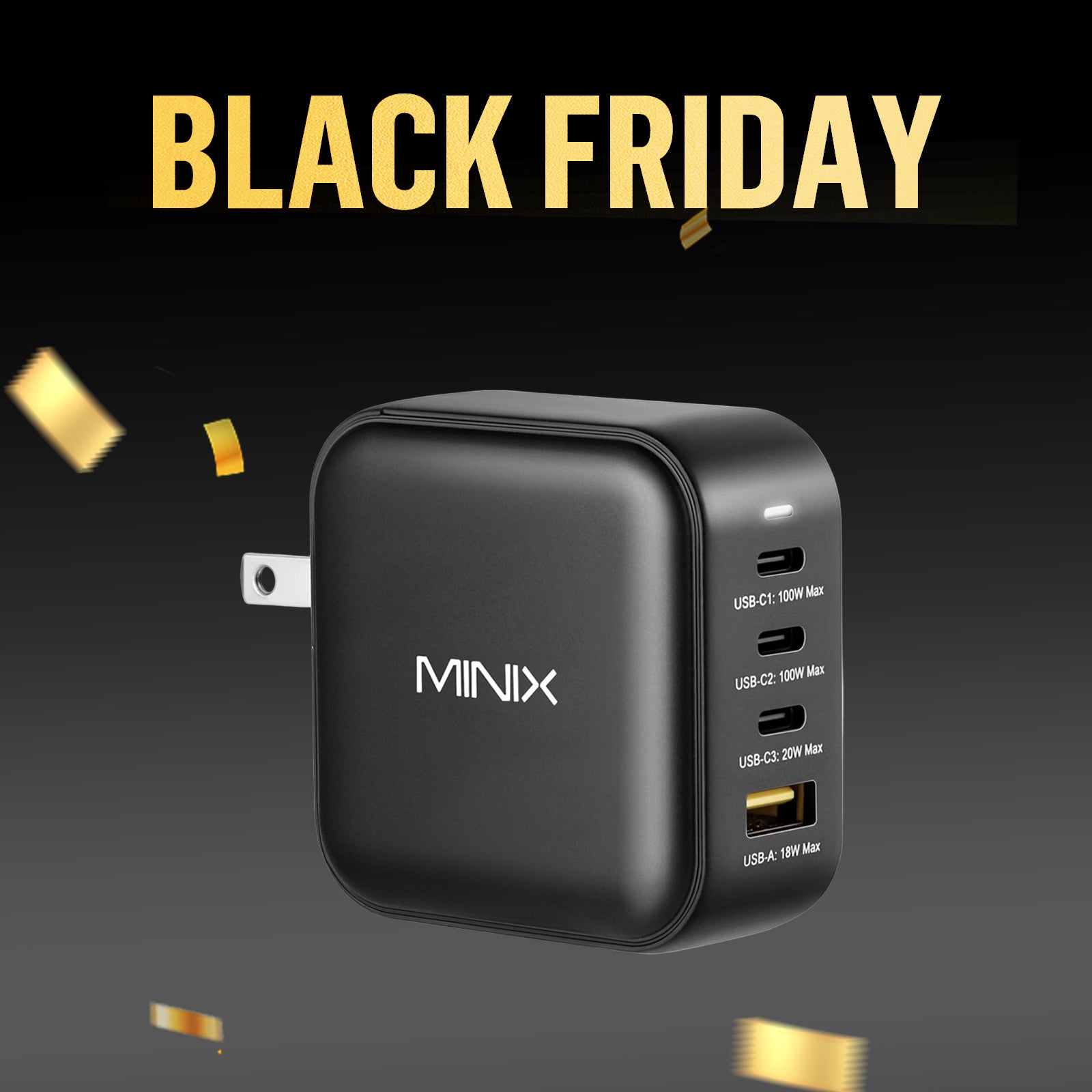 MINIX P3 100W 4-Port GaN Wall Charger with Interchangeable Plugs