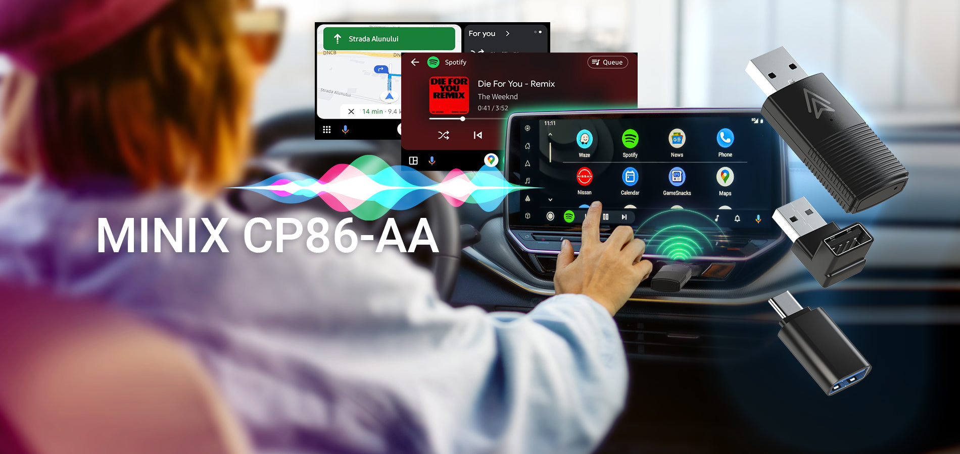 Minix CP86-AA Wireless Android Auto - USB-C/A, Auto-Connect