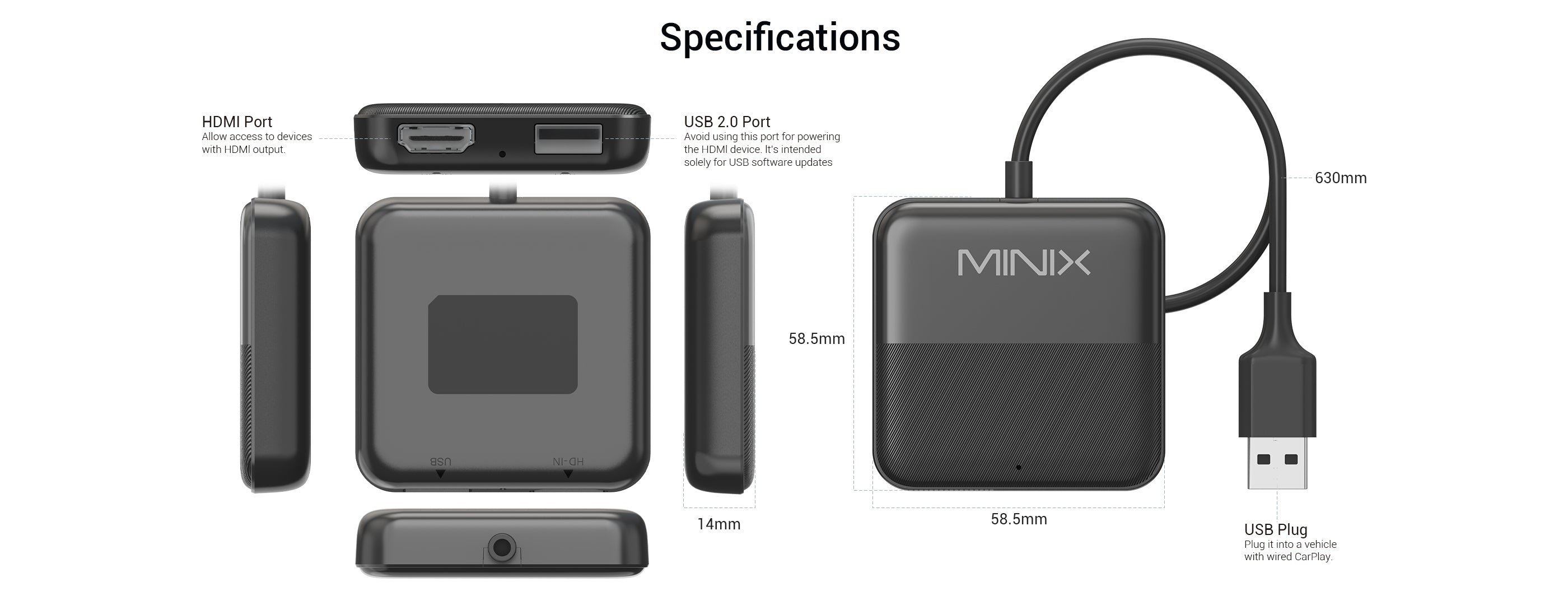 Minix CA361 Plus Carplay - 3-in-1 Wireless Media Hub for Cars