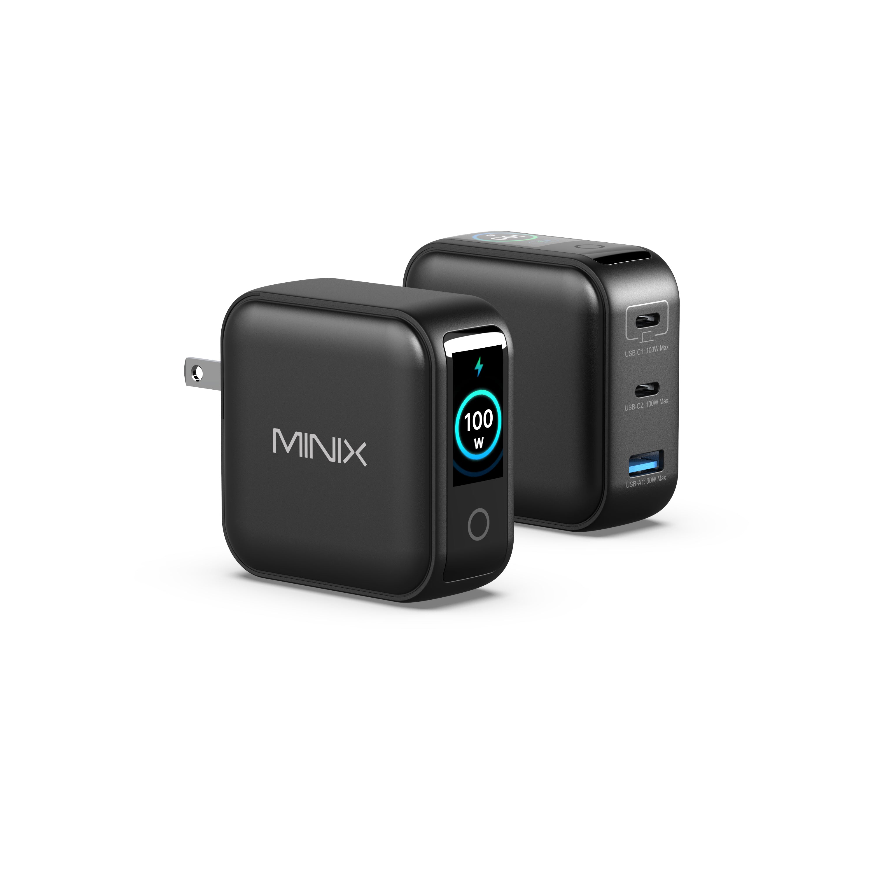 Minix P3 Pro carregador GaN 100W display LED watts