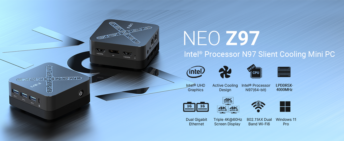 Intel Processor N97 Minix NEO Z97 Mini PC - Intel N97, 12GB RAM, Triple 4K