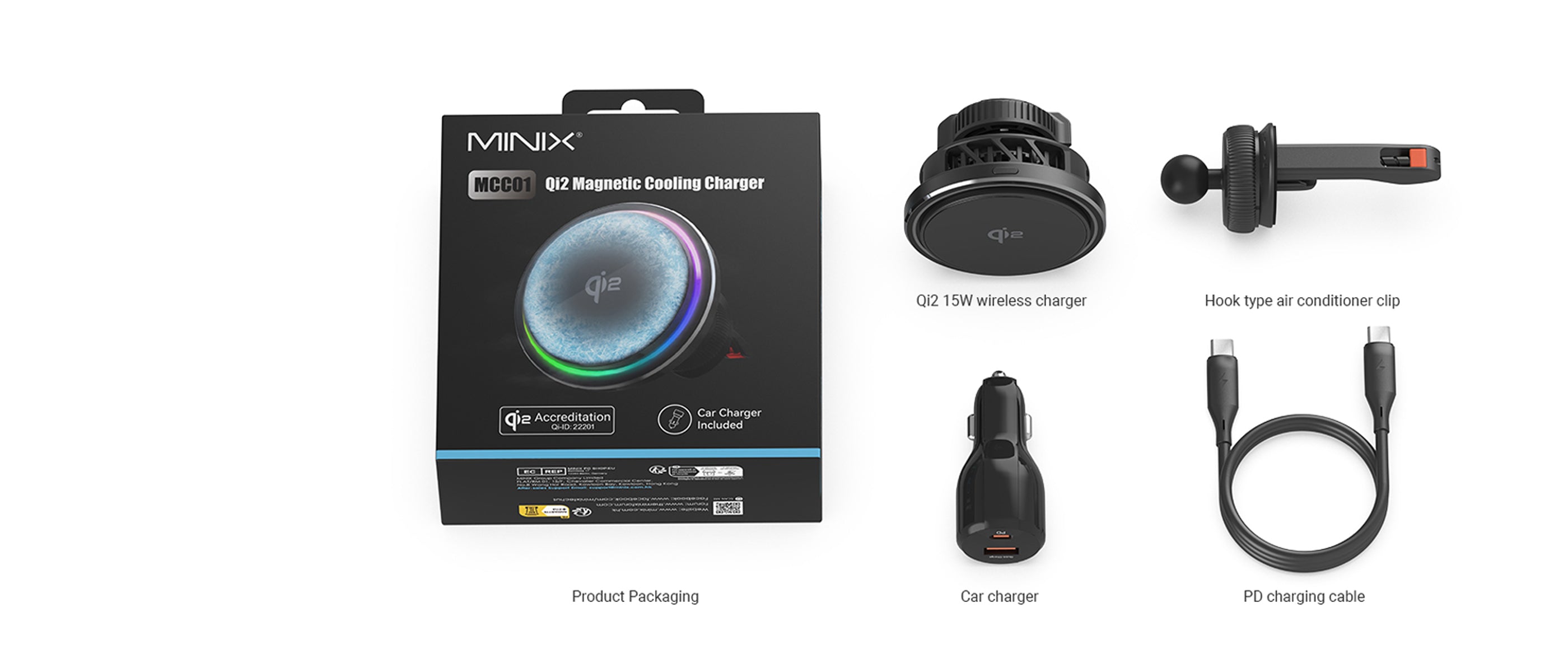 Minix MCC01 Qi2 Car Charger - 15W Magnetic Cooling Charger for iPhone