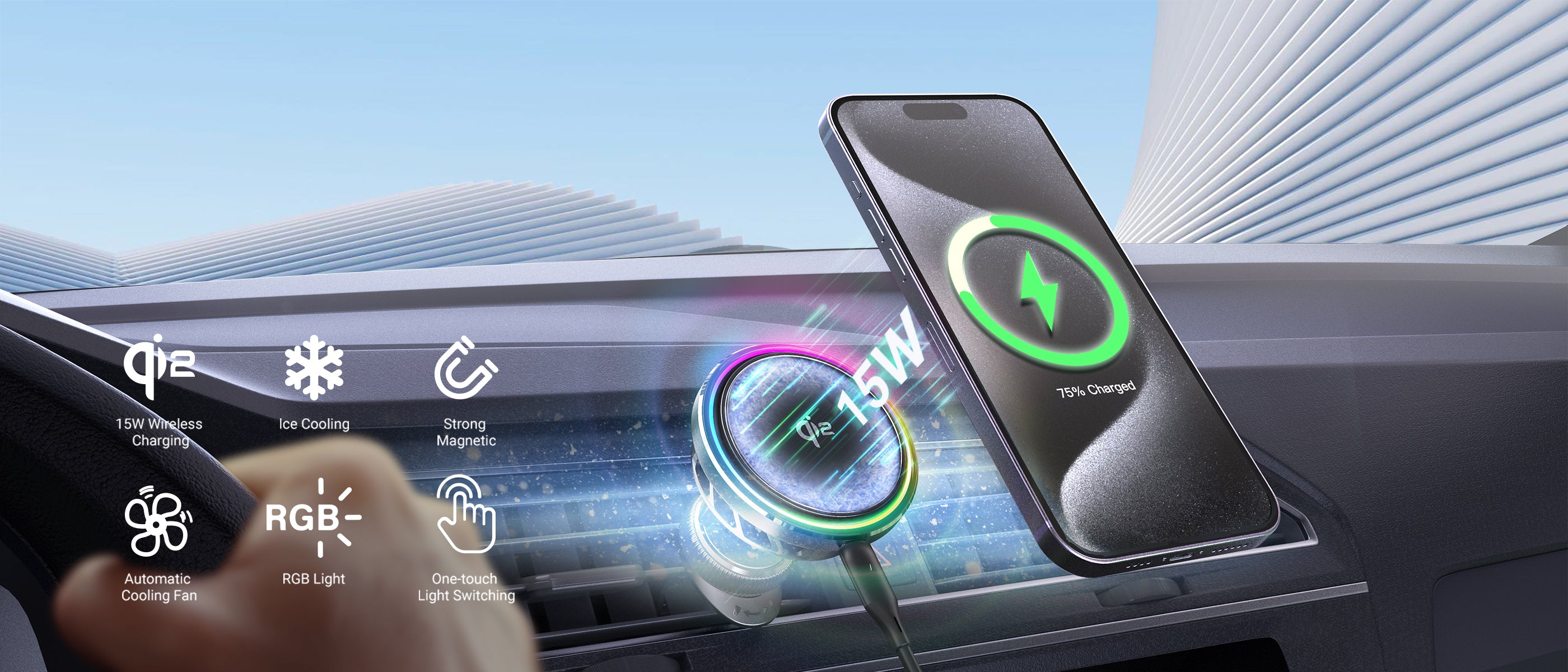 Minix MCC01 Qi2 Car Charger - 15W Magnetic Cooling Charger for iPhone